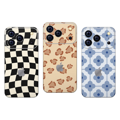 Pattern Play iPhone kaplama – üç farklı tasarım örneği