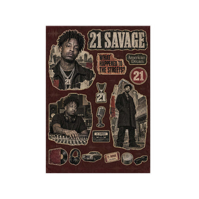 21 Savage American Dream A5 sticker seti - dokulu vernikli baskı, sayfanın tamamı