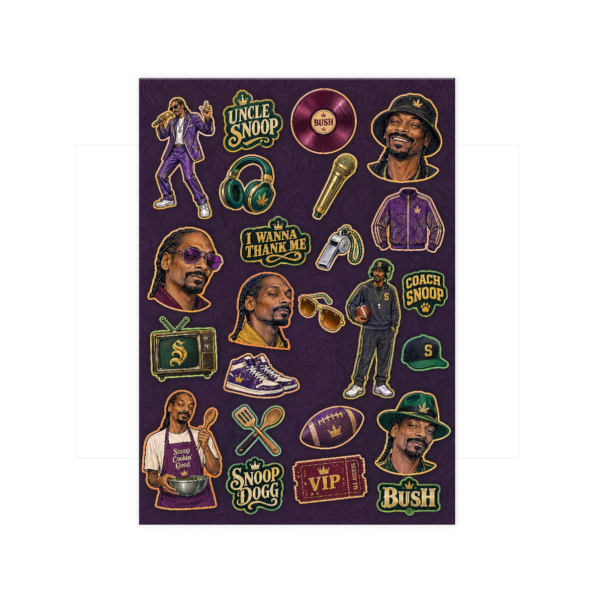 Snoop Dogg A5 sticker seti III - dokulu vernikli baskı, sayfanın tamamı
