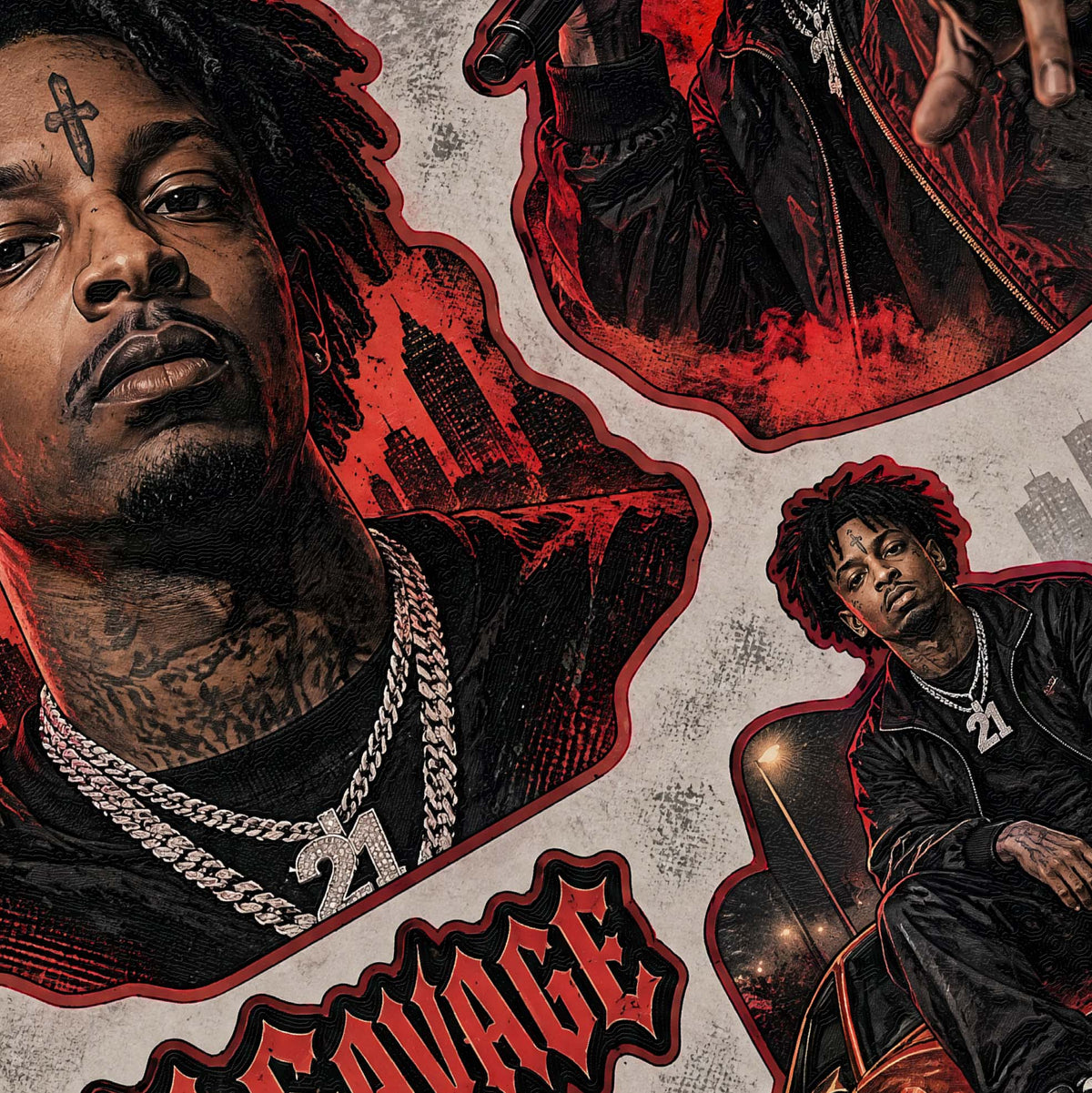 21 Savage Savage Mode A5 sticker seti - detay görseli