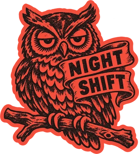 Red Noise · Night Shift baykuş sticker'ı