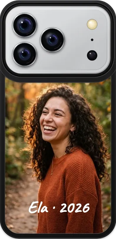 Frame MagSafe Kılıf: arkasında fotoğraf olan siyah çerçeveli kılıf